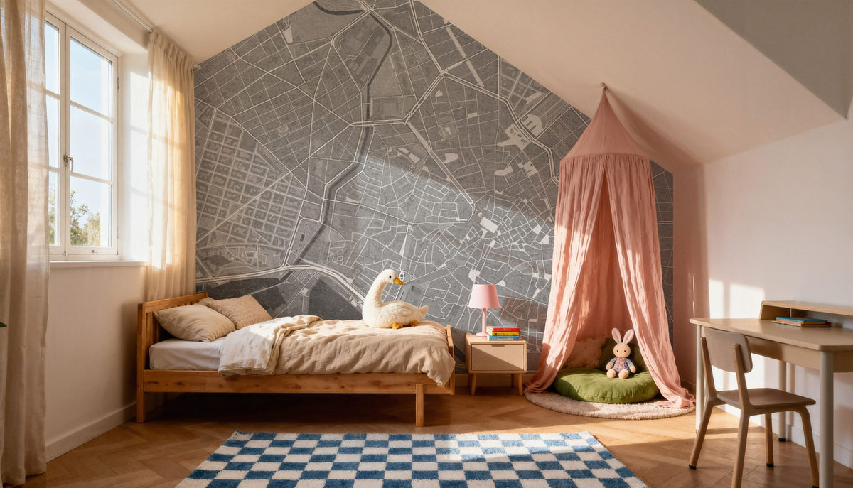 Palma De Mallorca City Grey Mural Wallpaper - room preview 04