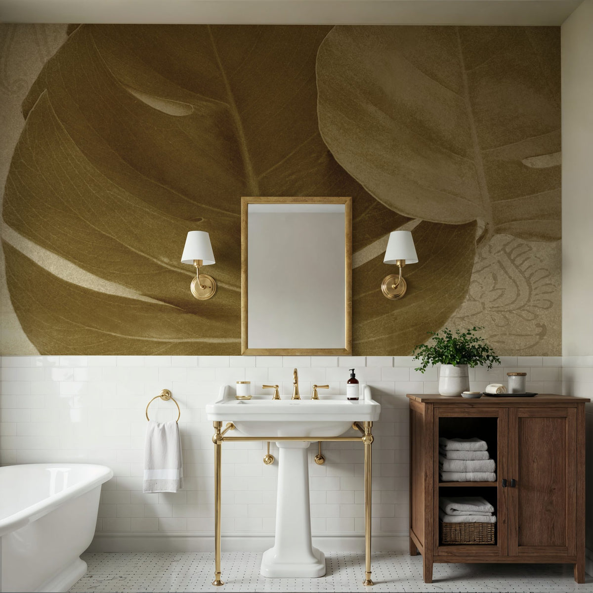 Ornate Monstera Leaf II Mural Wallpaper - room preview 04