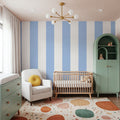 Scalloped Circus Stripes, Baby Blue Mural Wallpaper - room preview 04