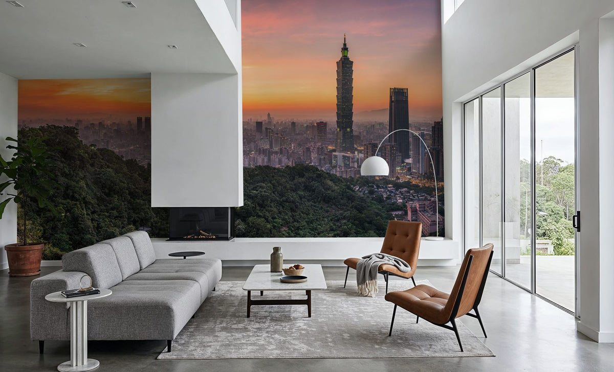 Taipei Sunset Red Mural Wallpaper - room preview 04