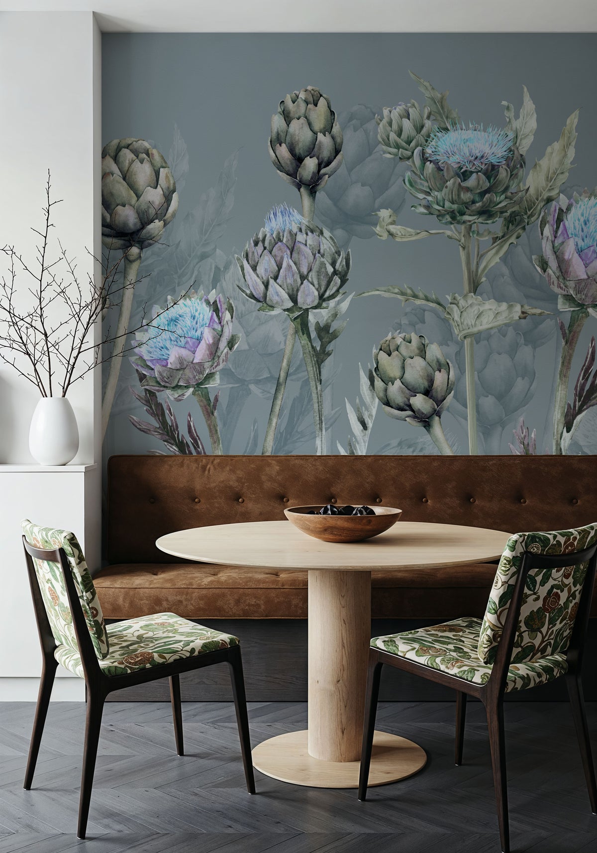 Artichoke Blooms, French Blue Mural Wallpaper - room preview 04