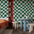 Warped Checkerboard, Forest Green Mural Wallpaper - room preview 04