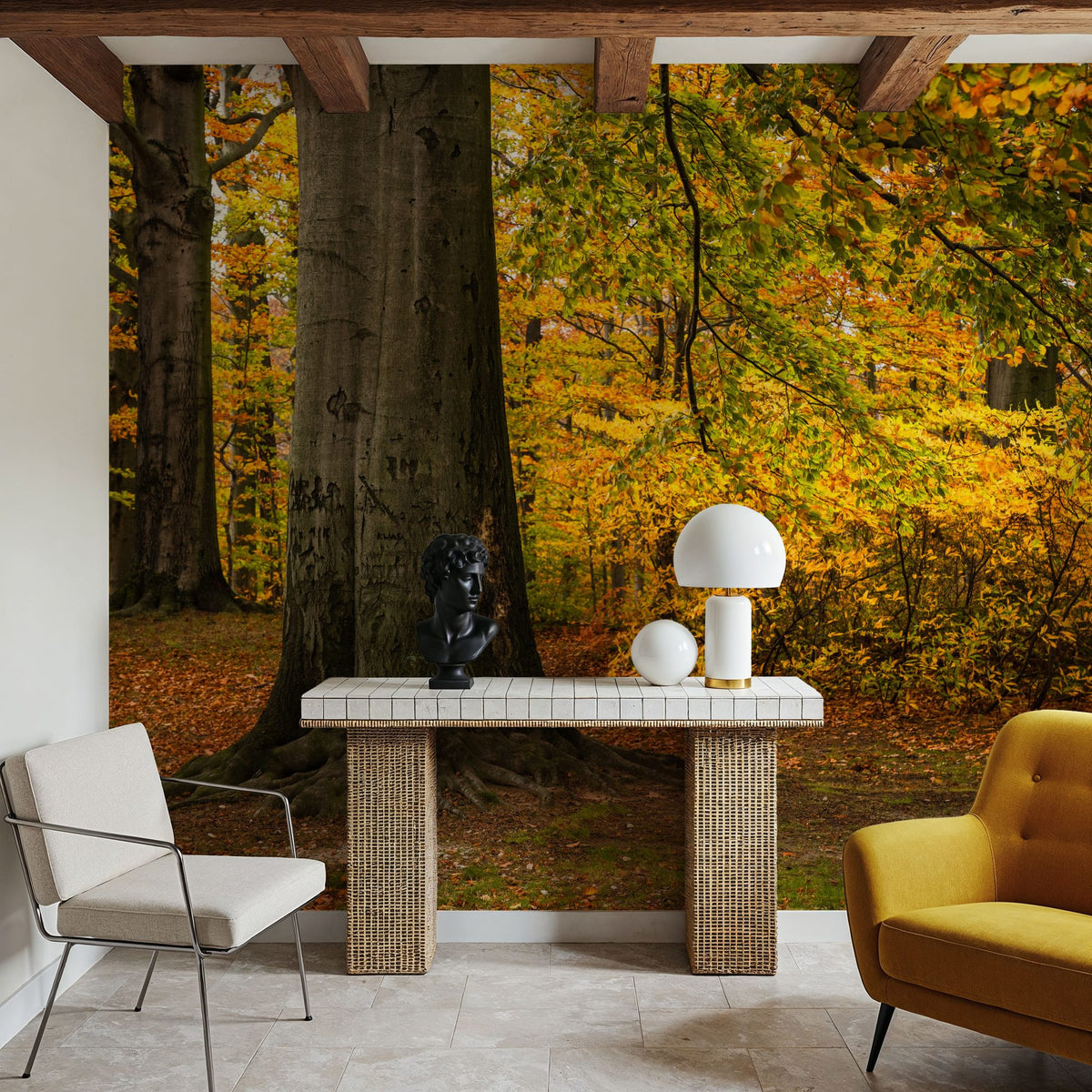 Falling Yellow Autumn Leaves Mural Wallpaper - room preview 04