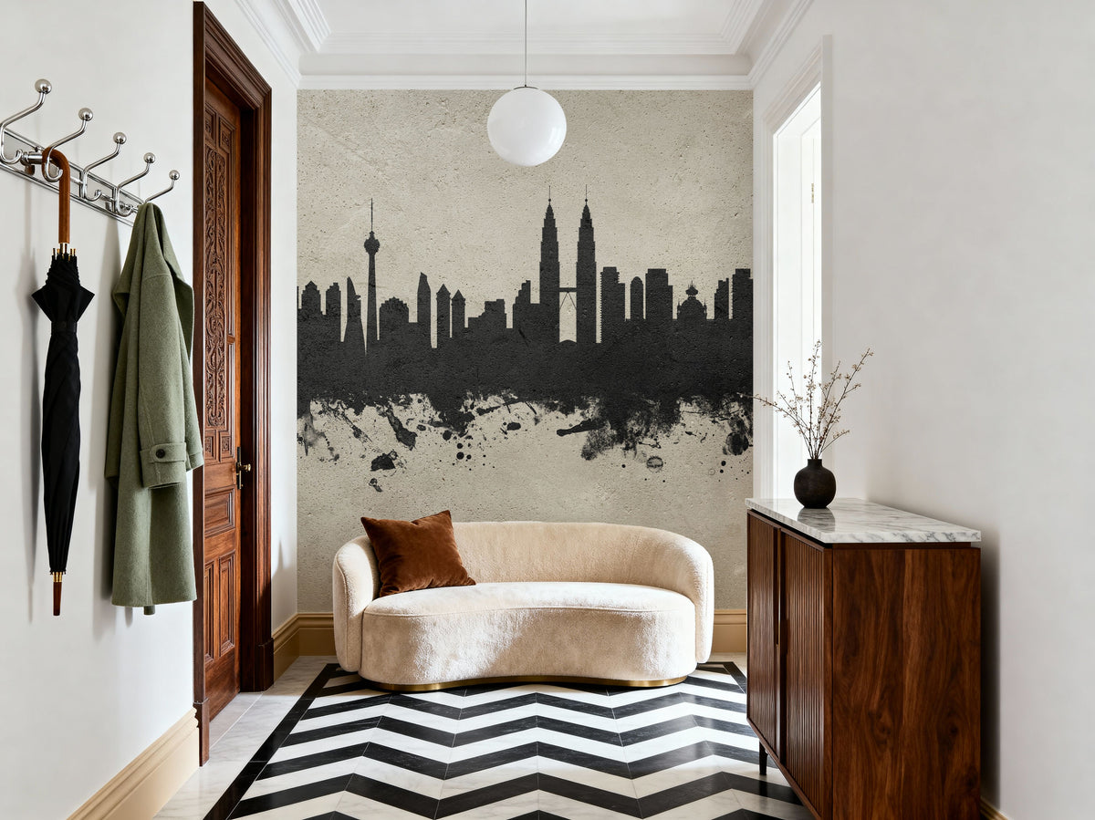 Kuala Lumpur Skyline Concrete Mural Wallpaper - room preview 04