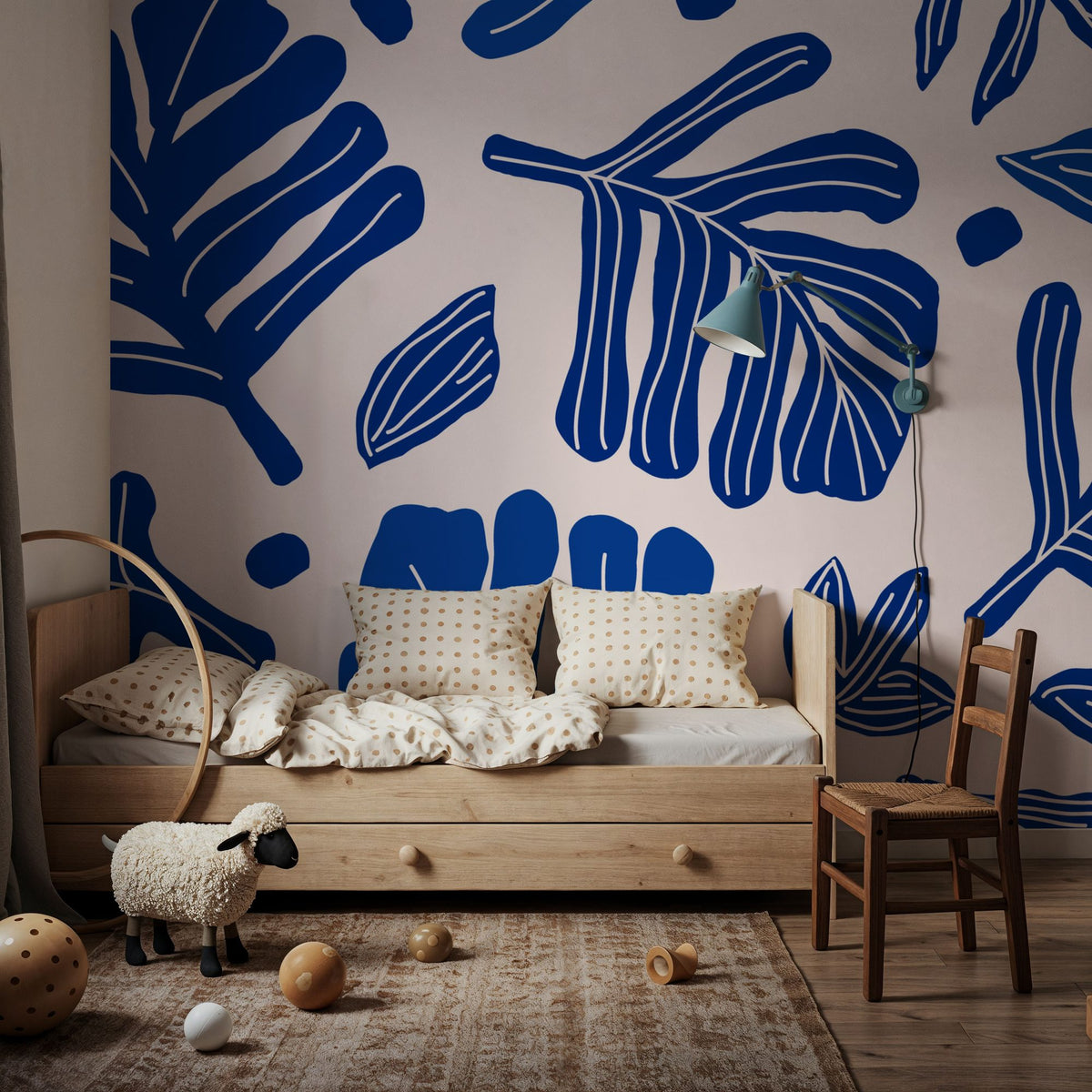 Monstera Cuttings, Intense Blue Mural Wallpaper - room preview 04