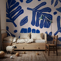 Monstera Cuttings, Intense Blue Mural Wallpaper - room preview 04