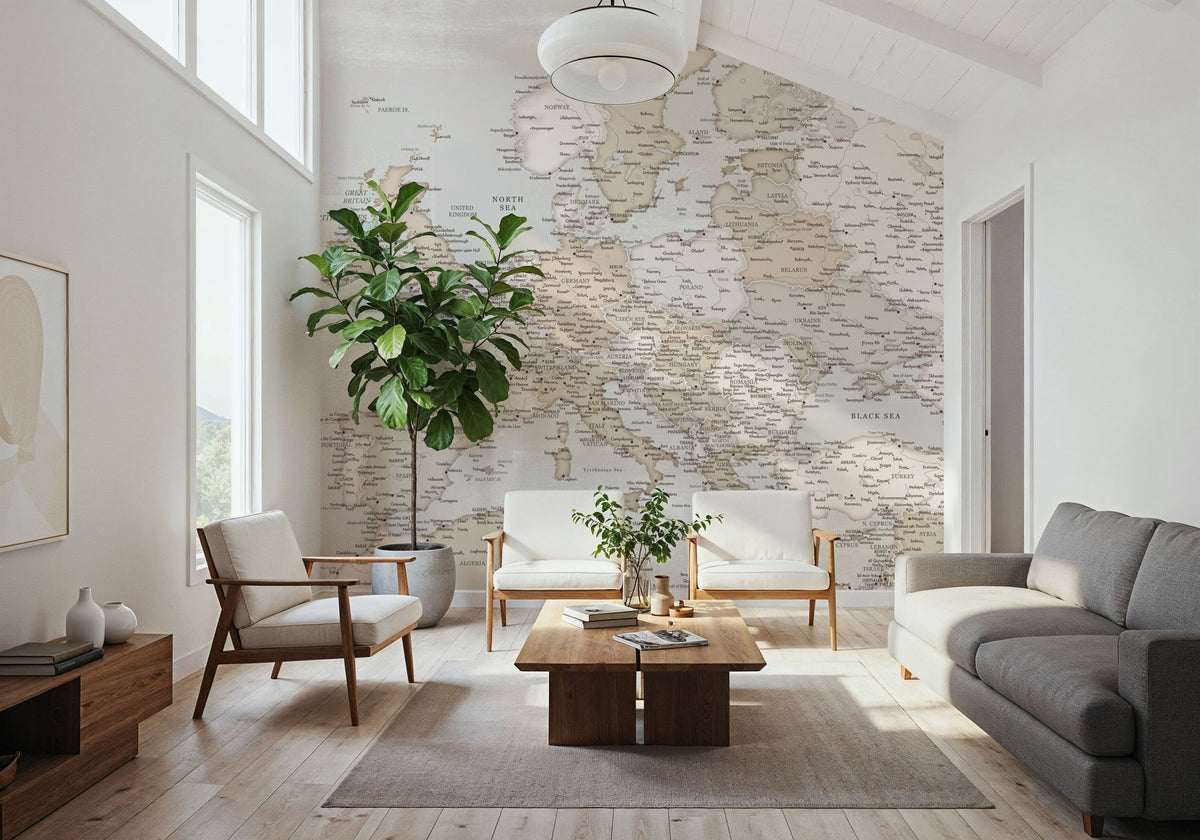 Europe Map Detailed - Lucille Mural Wallpaper - room preview 04