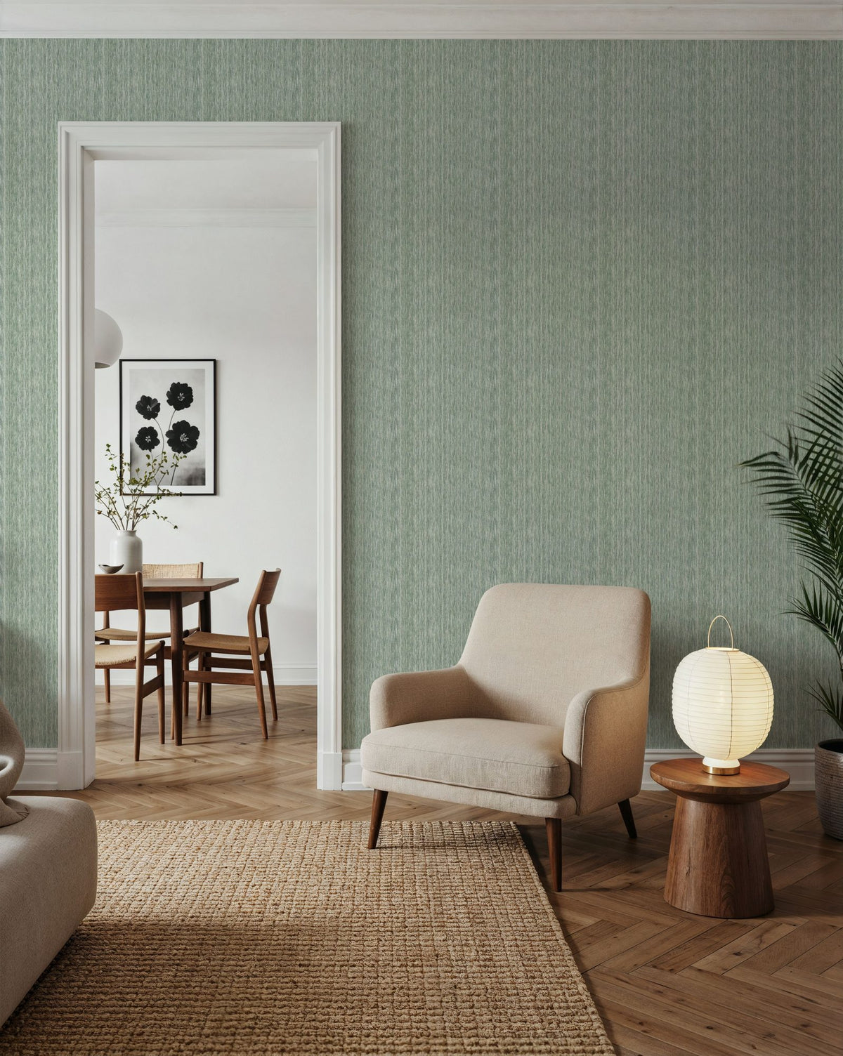 Faux Cloth Texture, Ocean Green Mural Wallpaper - room preview 04