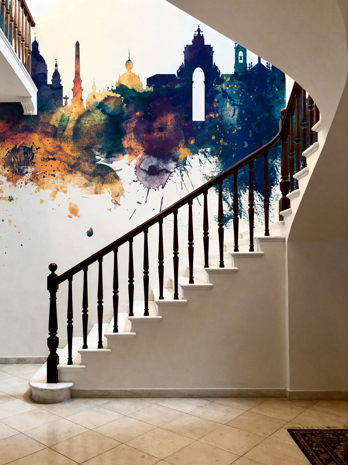 Lisbon Portugal Skyline Blue & Bronze Mural Wallpaper - room preview 04