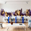 Rotterdam the Netherands Skyline Purple & Gold Mural Wallpaper - room preview 04