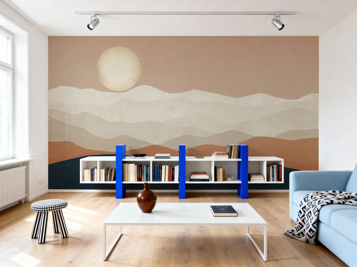 Mojave Mountains and Moon Mural Wallpaper - room preview 04