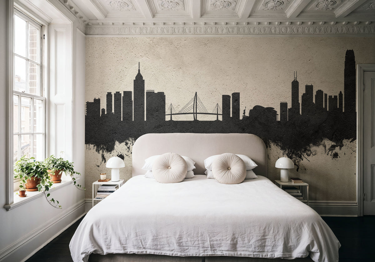 Hong Kong Skyline Concrete Mural Wallpaper - room preview 04