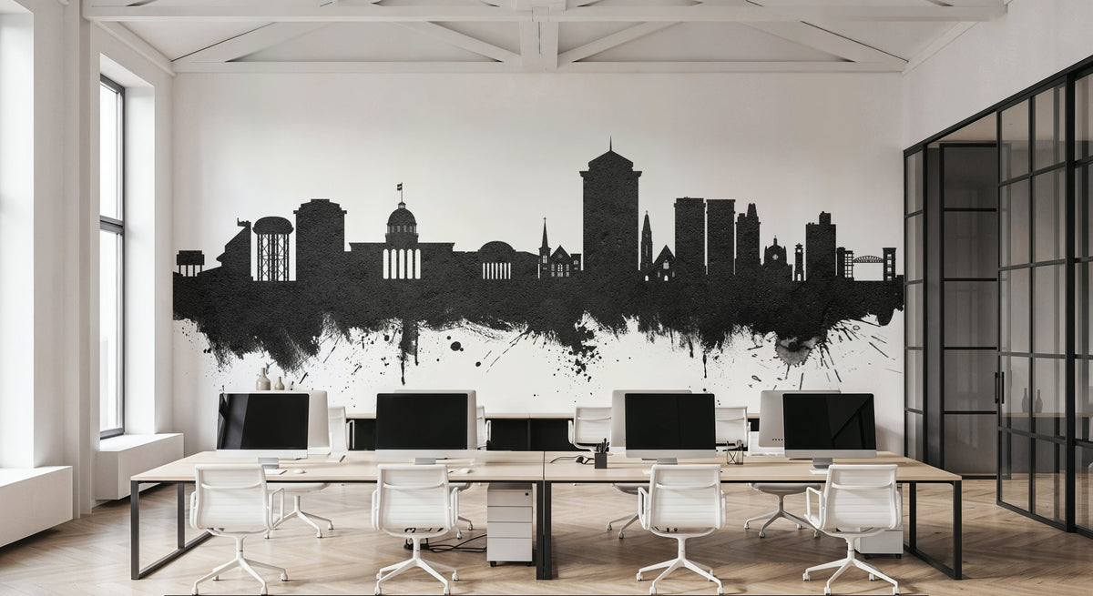 Montgomery Alabama Skyline Black & White Mural Wallpaper - room preview 04