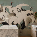 Japanese Flock of Cranes, Calm Ocean Mural Wallpaper - room preview 04