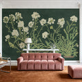 Vintage Flowers on Green Mural Wallpaper - room preview 04
