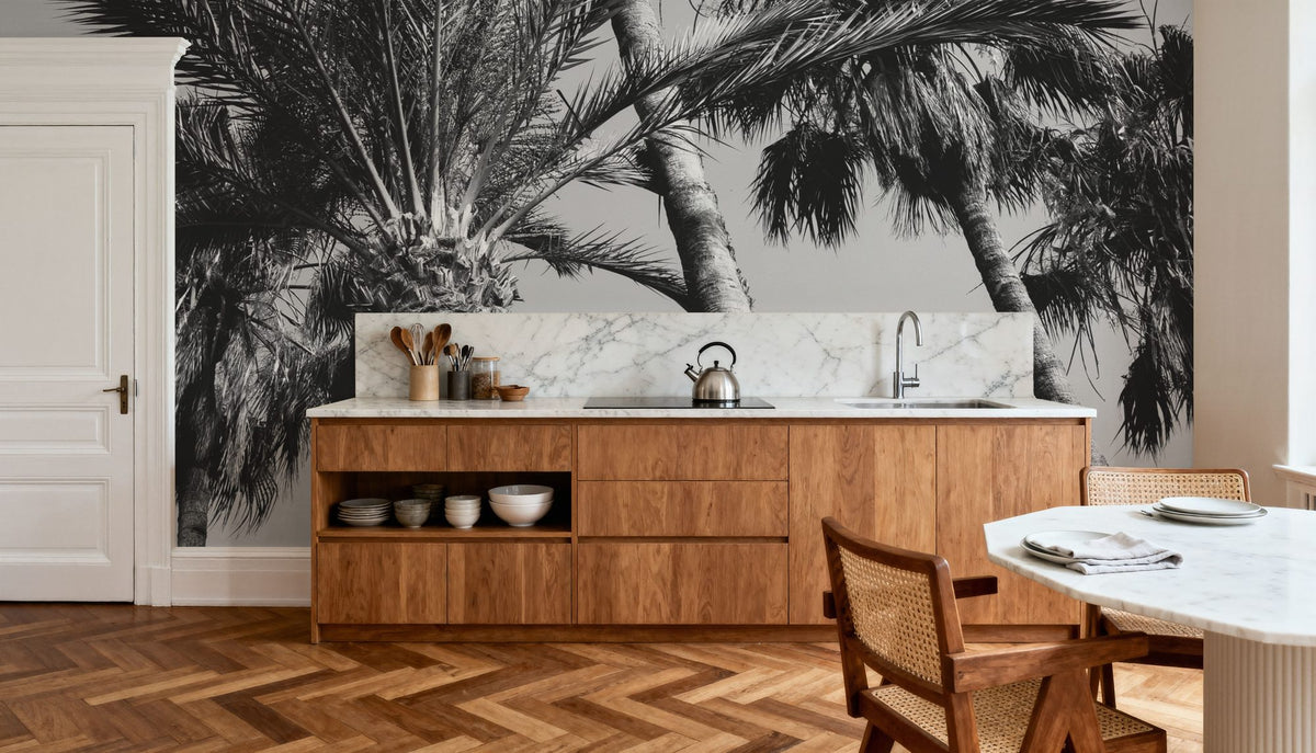 Pink Palms II BW Mural Wallpaper - room preview 04