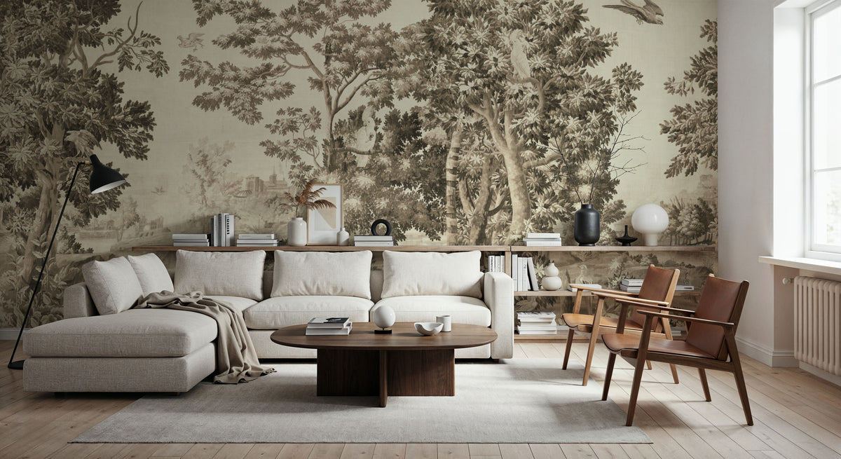 Enchanted Grove Tapestry, Beige Mural Wallpaper - room preview 04