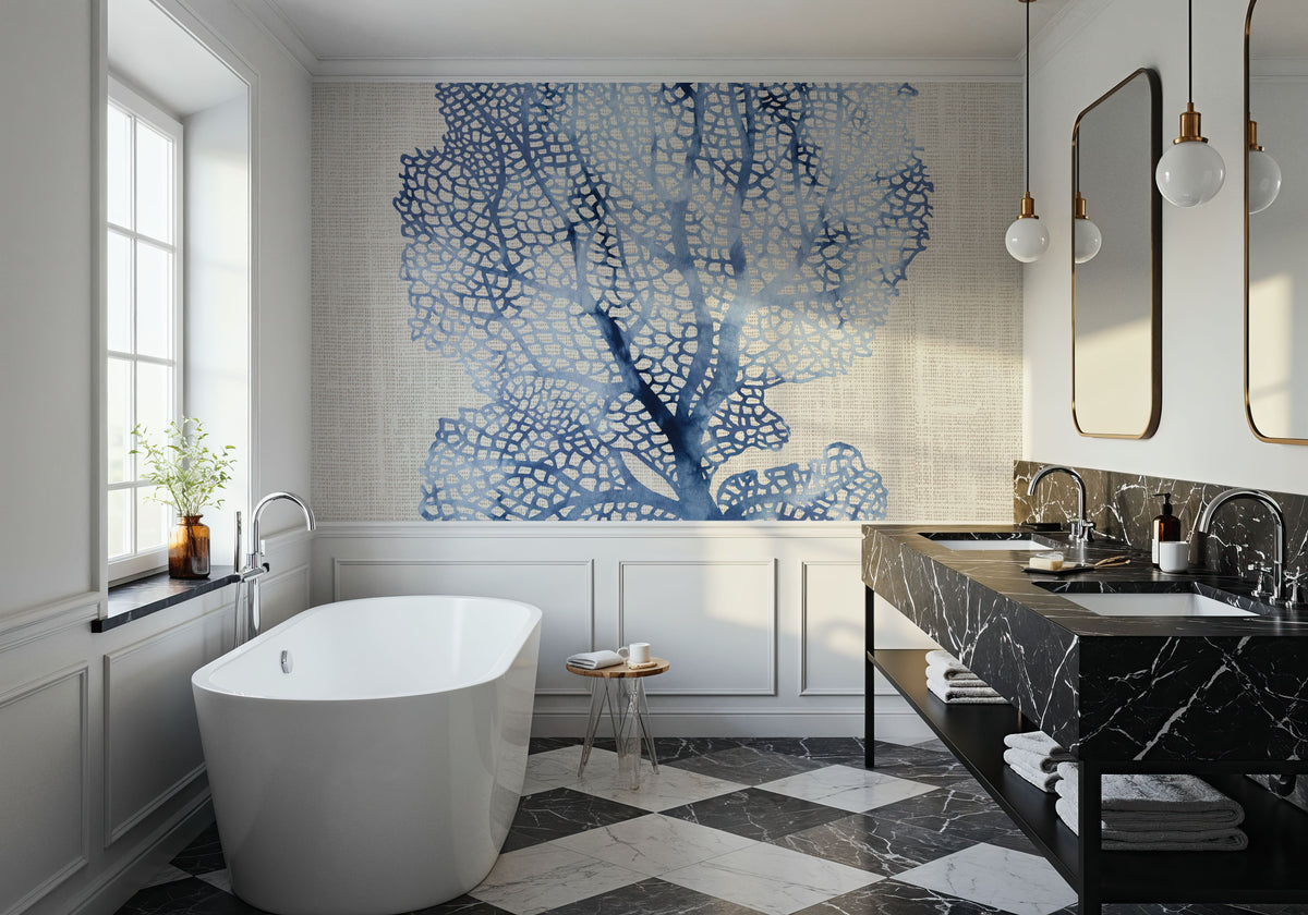 Shibori Coral II on Linen Mural Wallpaper - room preview 04