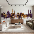 Cork Ireland Skyline Purple & Gold Mural Wallpaper - room preview 04