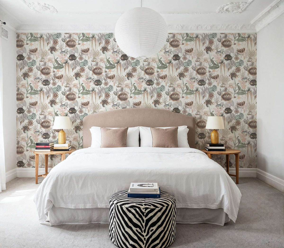 Deep Sea, Cream White Mural Wallpaper - room preview 04