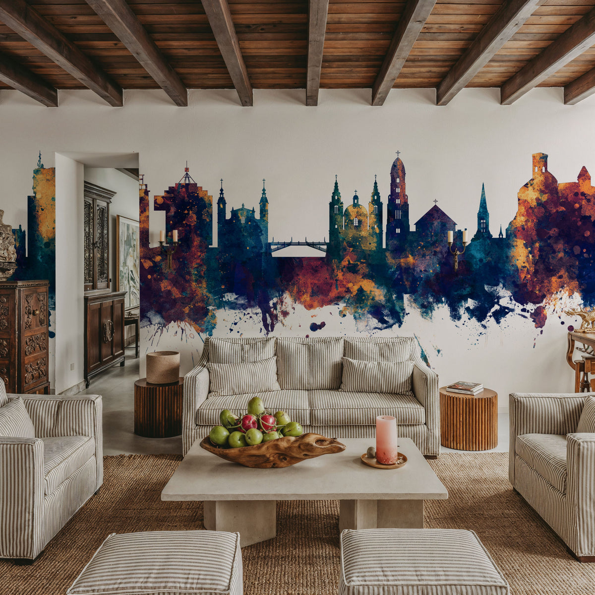 Ljubljana Slovenia Skyline Blue & Bronze Mural Wallpaper - room preview 04