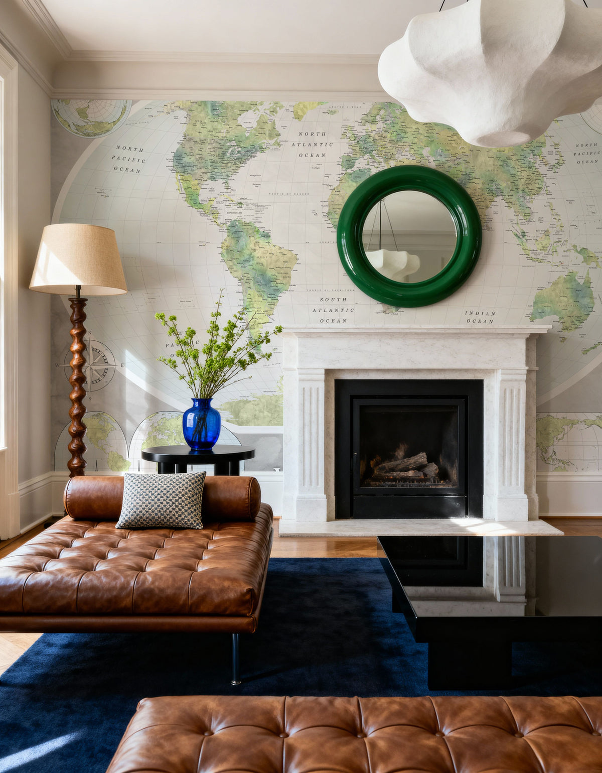 World Map Atlas Green Mural Wallpaper - room preview 04