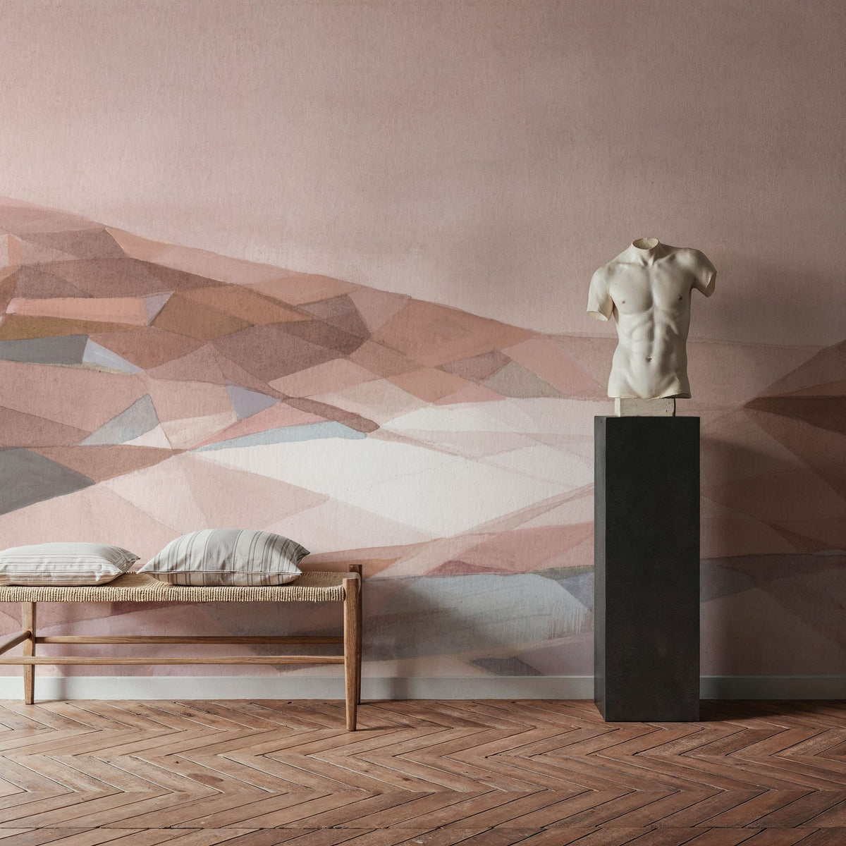 Warm Geometric Mountain Mural Wallpaper - room preview 04