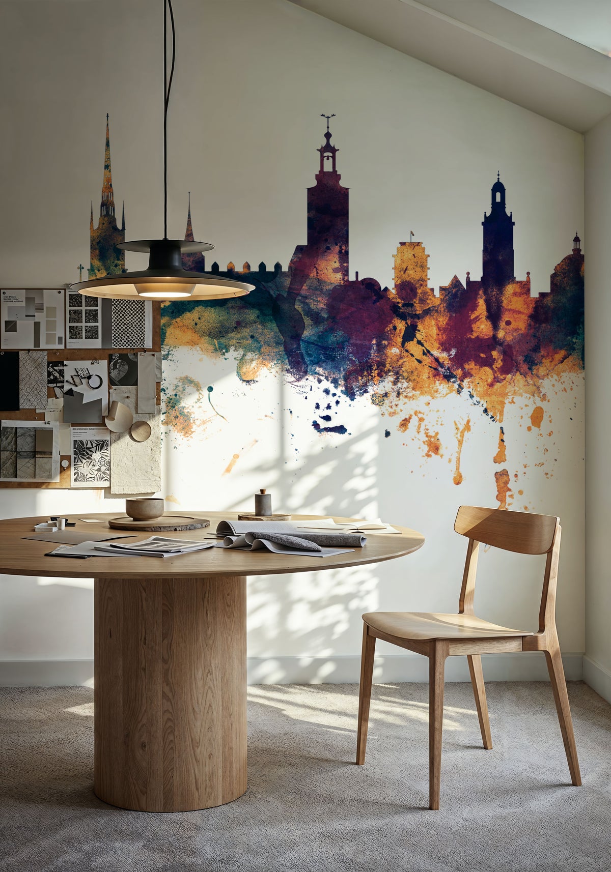 Stockholm Skyline Blue & Bronze Mural Wallpaper - room preview 04