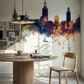 Stockholm Skyline Blue & Bronze Mural Wallpaper - room preview 04