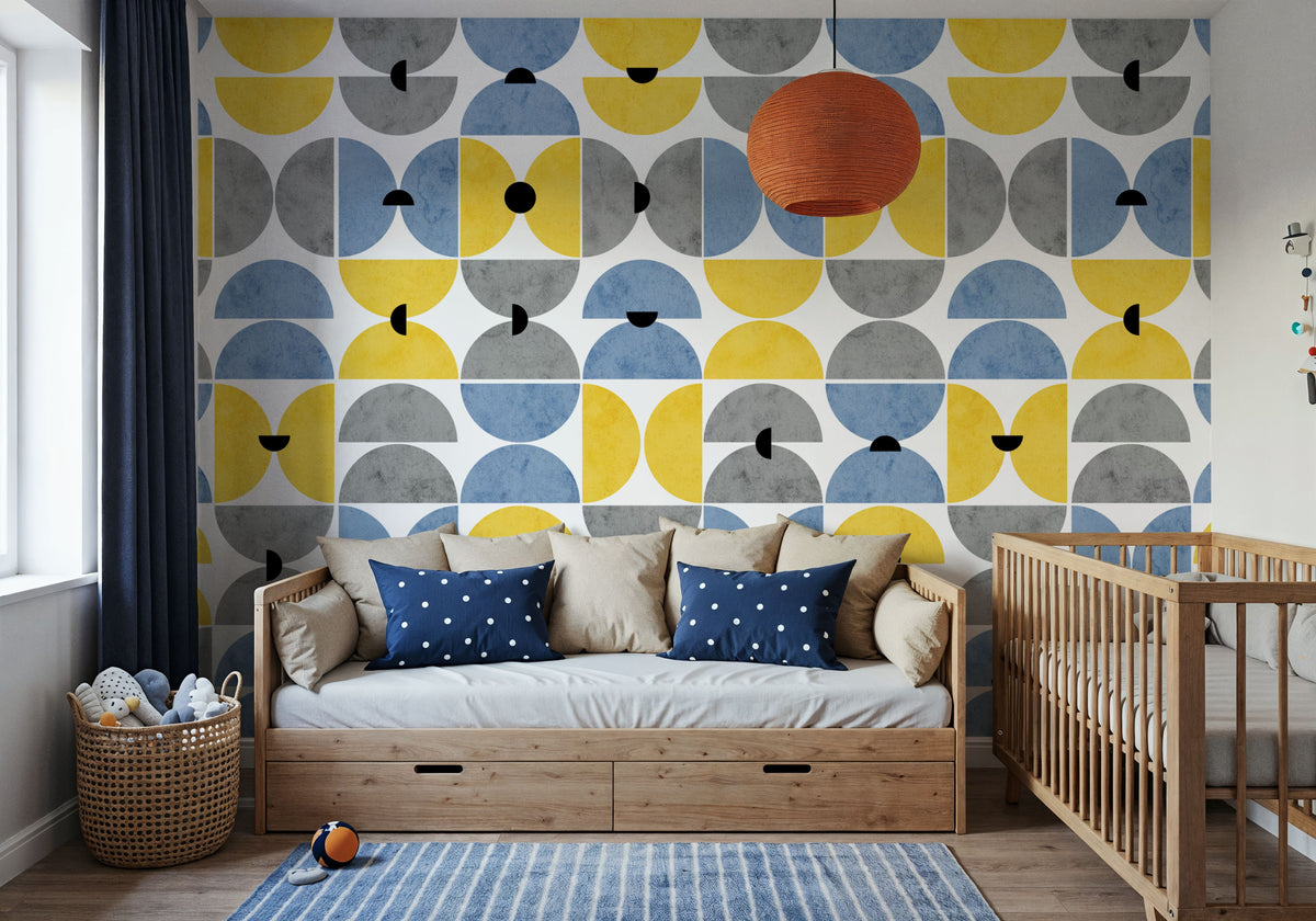 Homley Retro Shapes, Blue Mural Wallpaper - room preview 04
