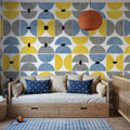 Homley Retro Shapes, Blue Mural Wallpaper - room preview 04
