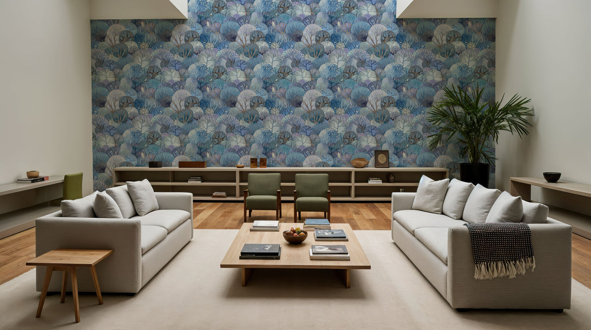 Fantasy Treetops, Blue Mural Wallpaper - room preview 04