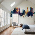 Osaka Skyline Blue & Bronze Mural Wallpaper - room preview 04