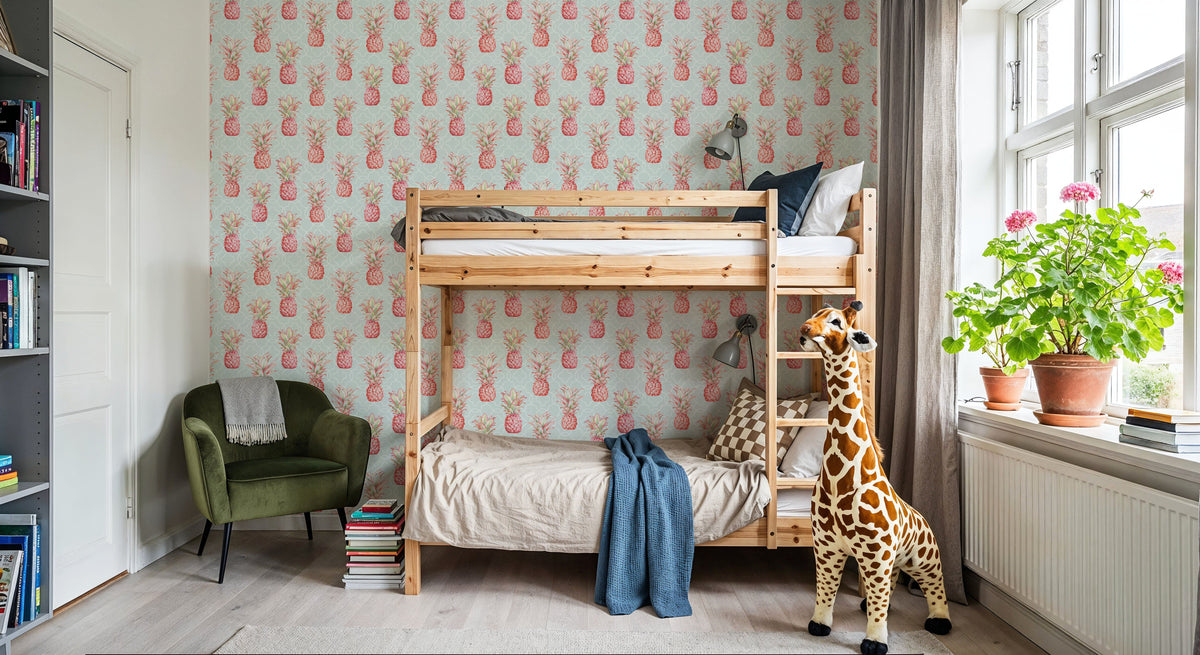Pineapple Goals Blue Mural Wallpaper - room preview 04