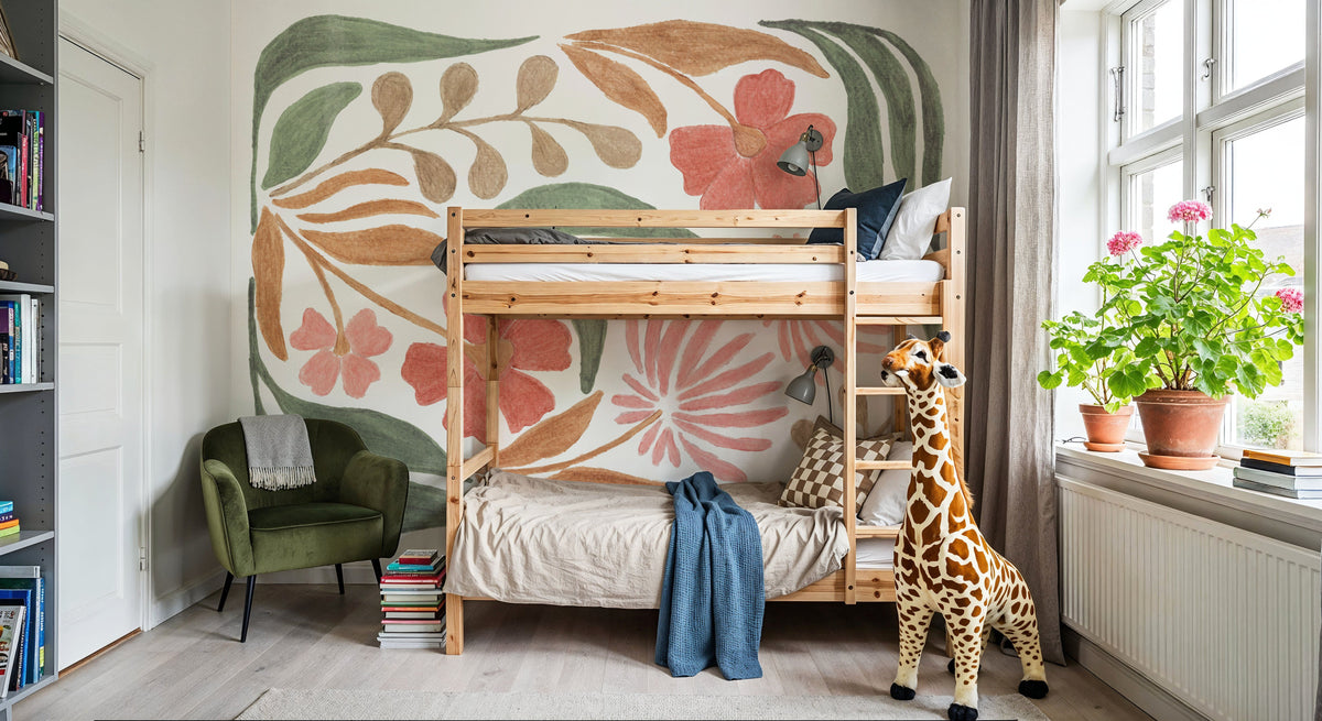 Floral Abstract II on White Mural Wallpaper - room preview 04