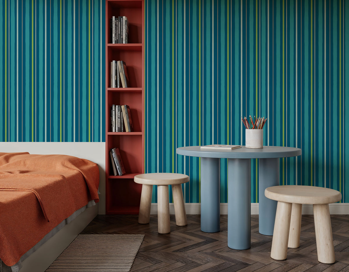 Kala Lines Blue Mural Wallpaper - room preview 04