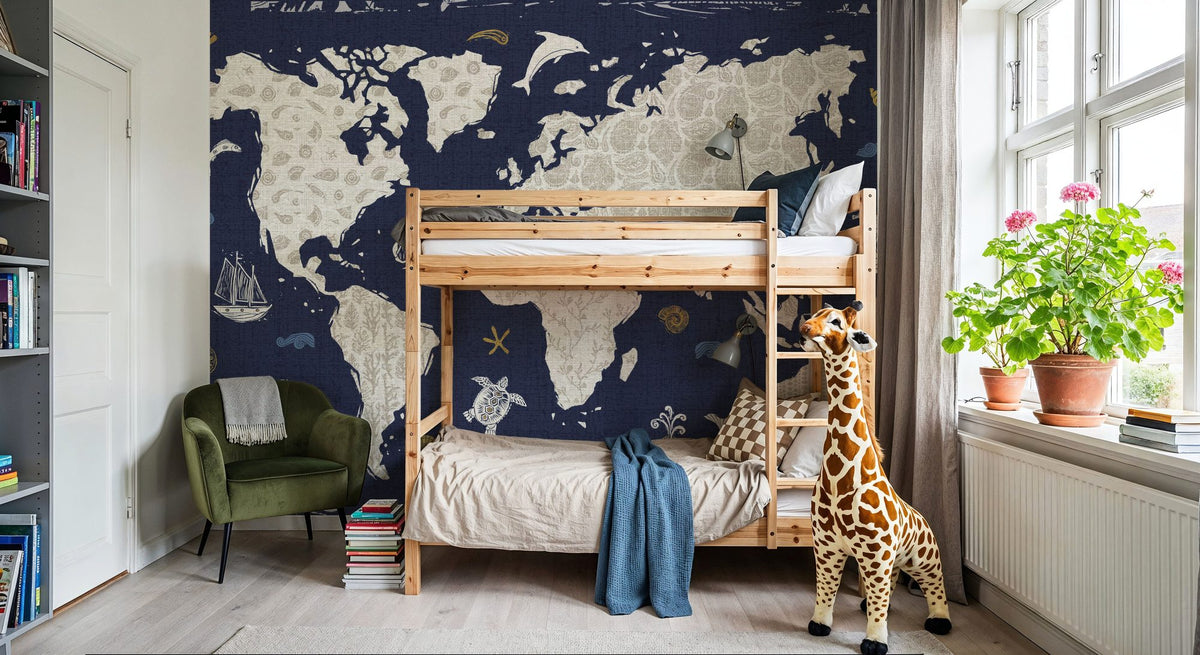 Sea This Map Blue Mural Wallpaper - room preview 04