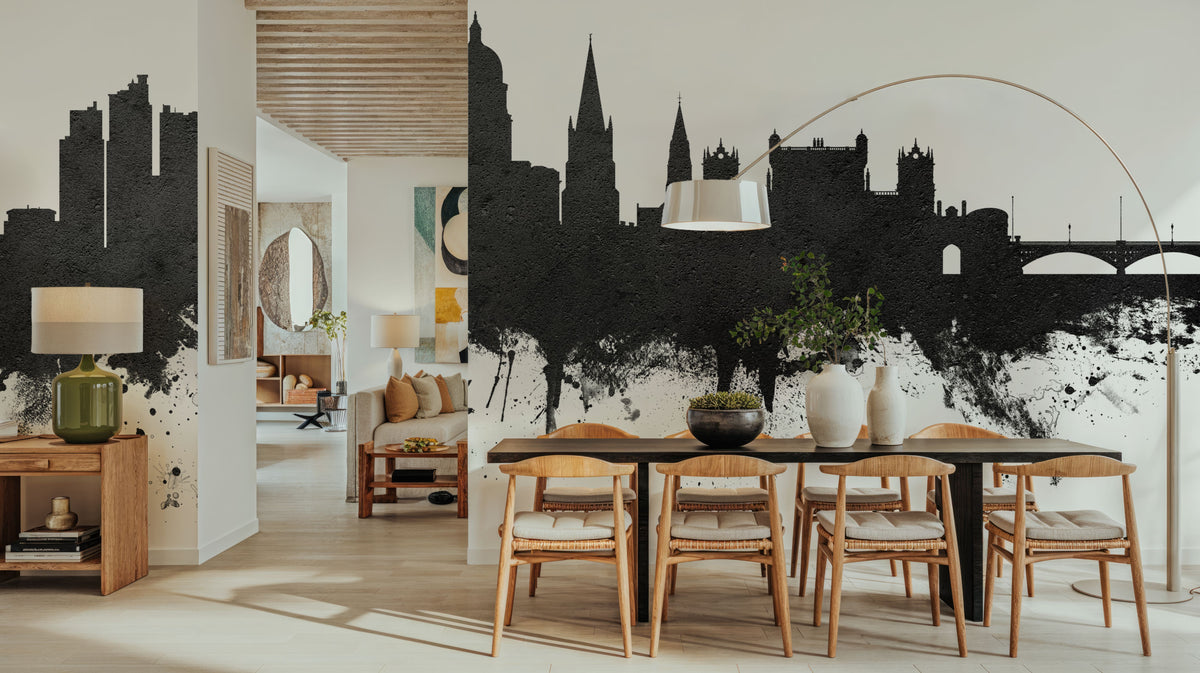Nottingham England Skyline Black & White Mural Wallpaper - room preview 04
