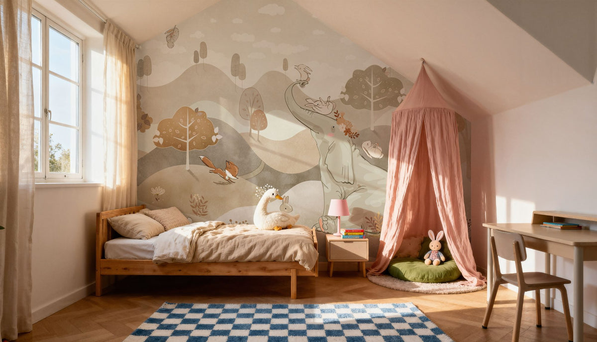 Dwellpaper Bunny Friends, Beige Mural Wallpaper image 4