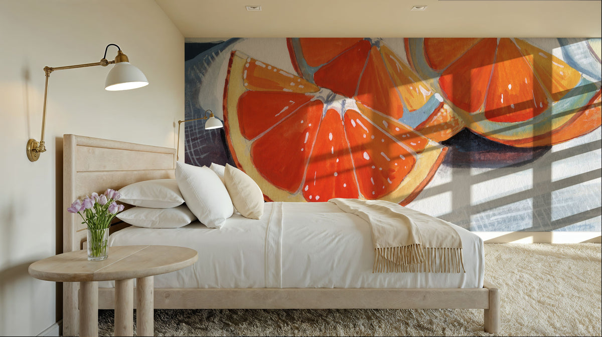Oranges Catching the Light Mural Wallpaper - room preview 04