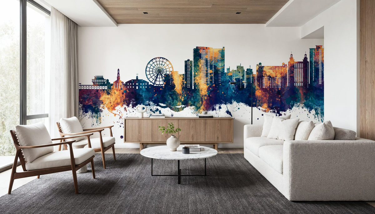 Myrtle Beach South Carolina Skyline Blue & Bronze Mural Wallpaper - room preview 04