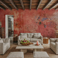 Distressed Vermilion Mural Wallpaper - room preview 04