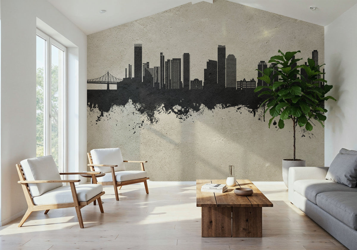 Queens New York Skyline Concrete Mural Wallpaper - room preview 04