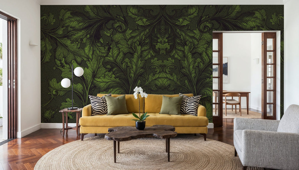 Shielded Leaf Green Mural Wallpaper - room preview 04