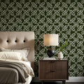 Trellis Leaves, Forest Green Mural Wallpaper - room preview 04