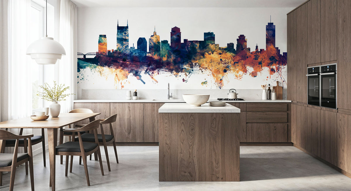 Nashville Tennessee Skyline Blue & Bronze Mural Wallpaper - room preview 04