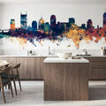 Nashville Tennessee Skyline Blue & Bronze Mural Wallpaper - room preview 04