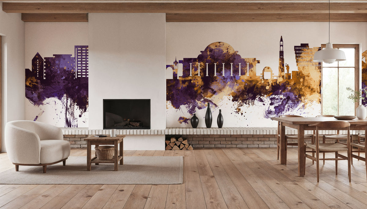 Lilongwe Malawi Skyline Purple & Gold Mural Wallpaper - room preview 04