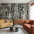 Letterpress Vintage Newspaper Collage, Black Mural Wallpaper - room preview 04