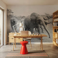 Elephant Race BW Mural Wallpaper - room preview 04